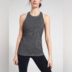 Athleta High Neck Heather Stripe Chi Tank | XSmall | Black/Bright White